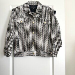 NWT INTERMIX Kiki Tweed Houndstooth Short Jacket in Black Brown Multi Size S